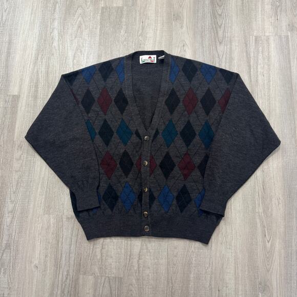 Vintage Florence Tricot Cardigan Sweater Men's Extra Large XL Plaid Check Wool - Picture 1 of 6